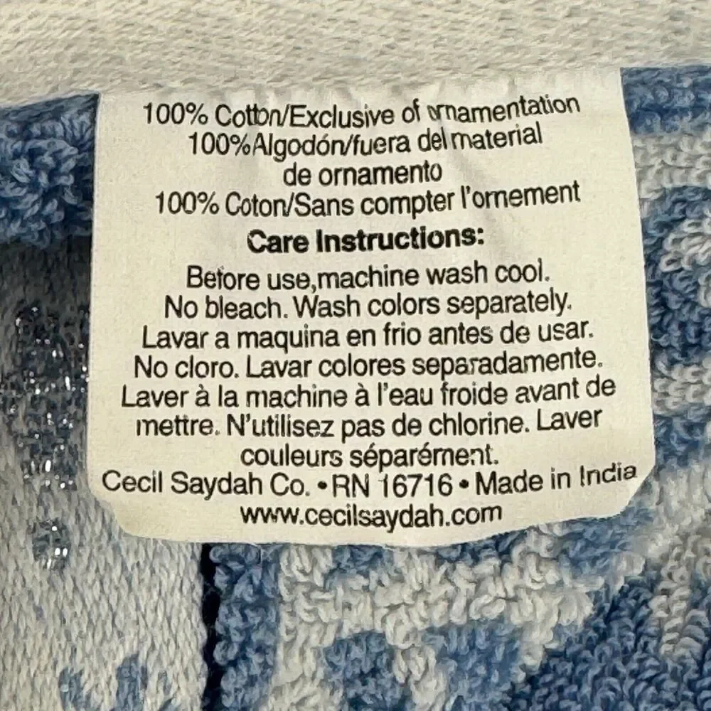 Vintage Bath Towel Cecil Sayday Set of 2 Snowman Snowflakes Blue white